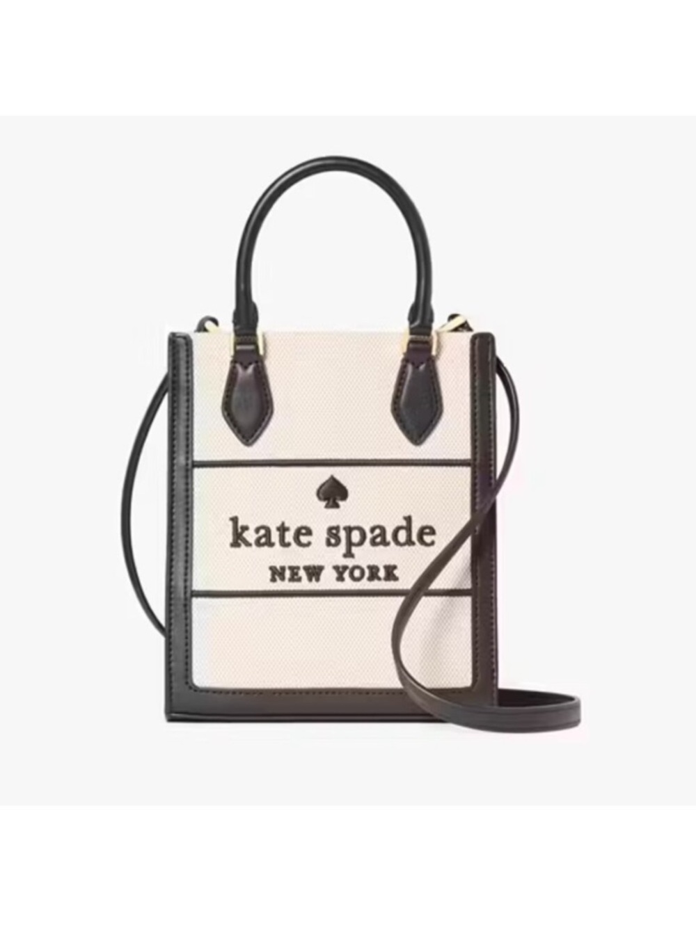 NWT KATE SPADE ELLIE MINI CANVAS  TOTE / CROSSBODY BLACK KK235 $329